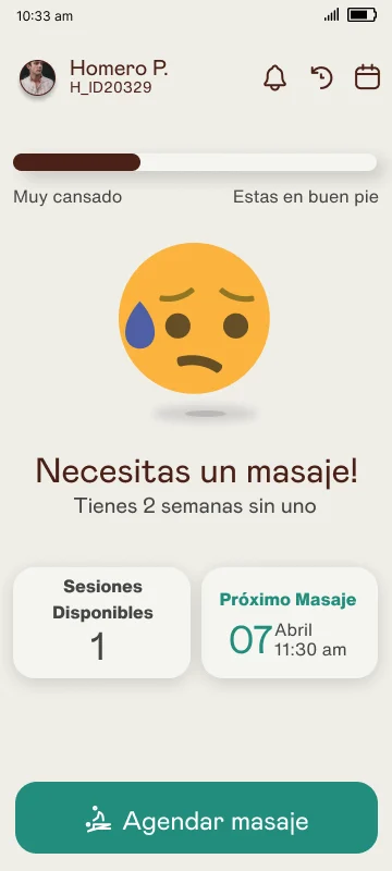 Pantalla de inicio para empleados con menú de opciones desplegado